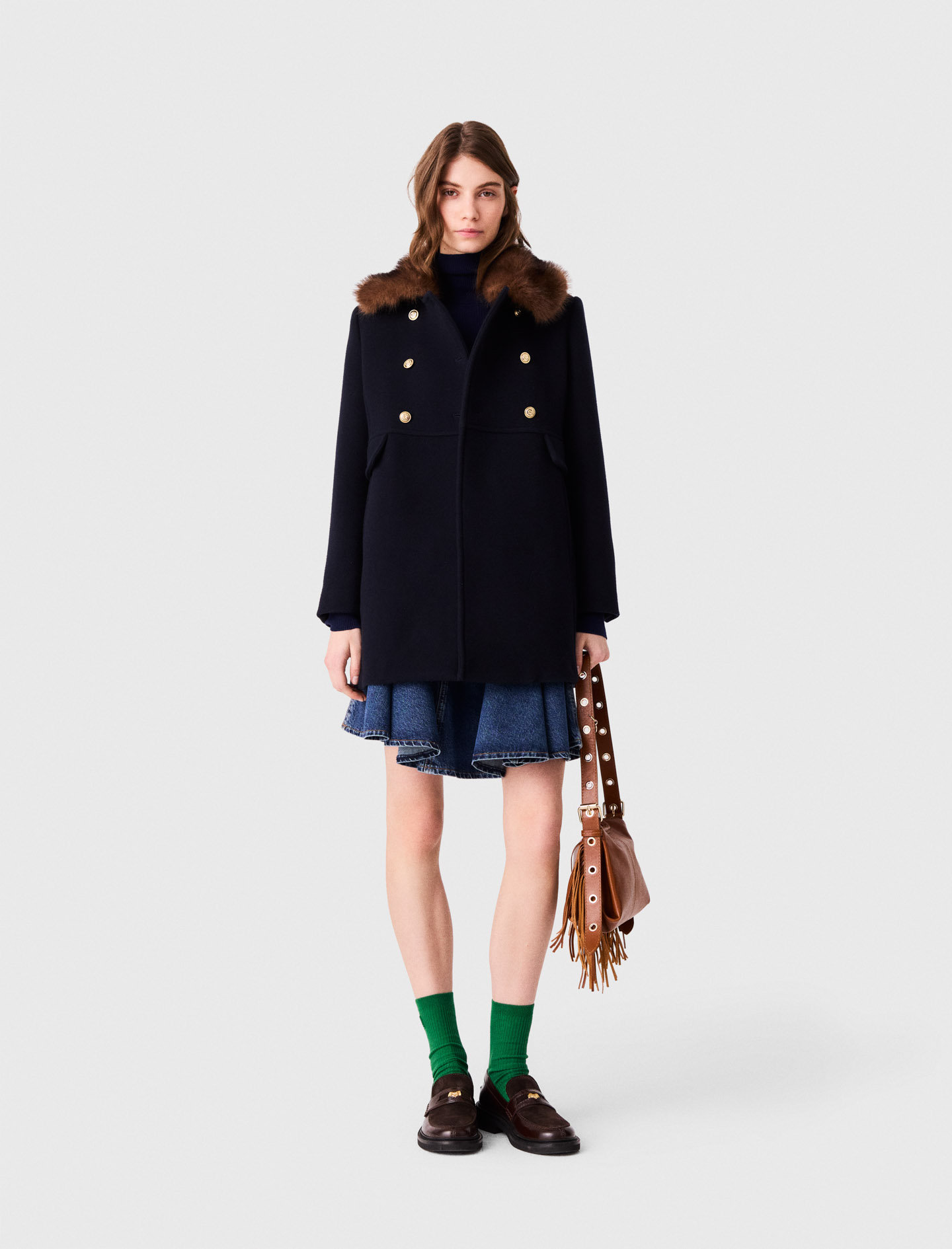 Cappotto In Lana Mélange - Blu Navy - Taglia 44 - Maje