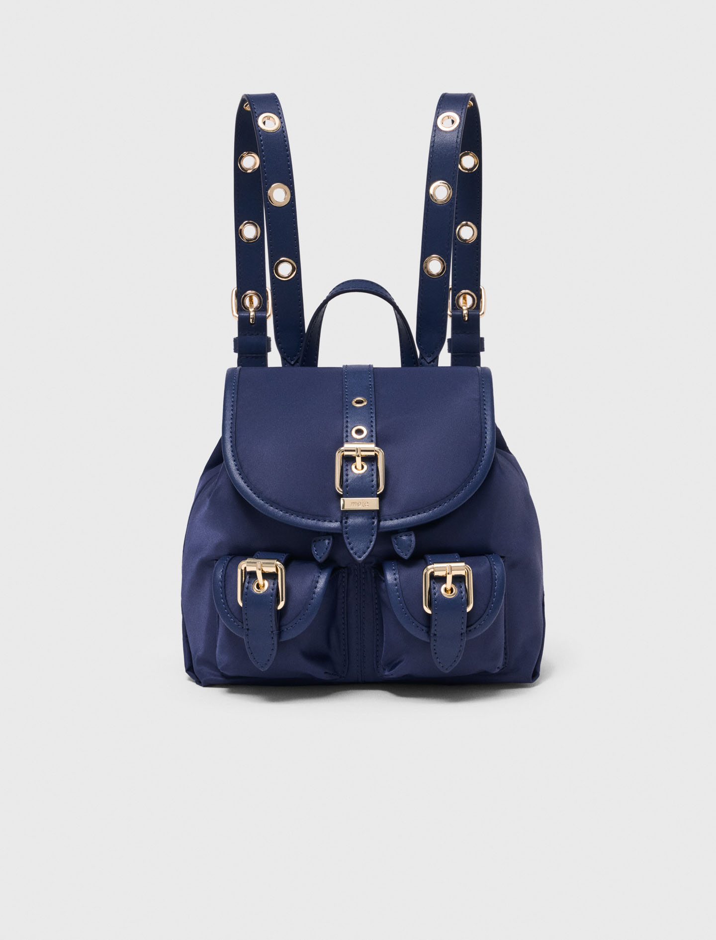 Mini Zaino In Pelle E Nylon - Bleu Marine - Maje