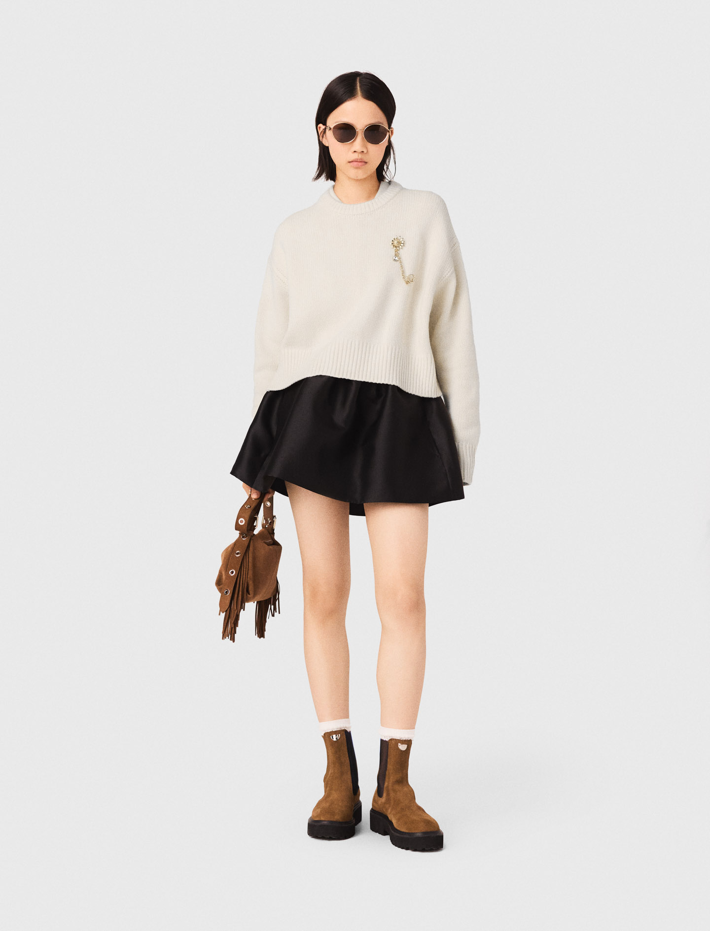 Pullover Con Spilla Floreale - Écru - Taglia 42 - Maje