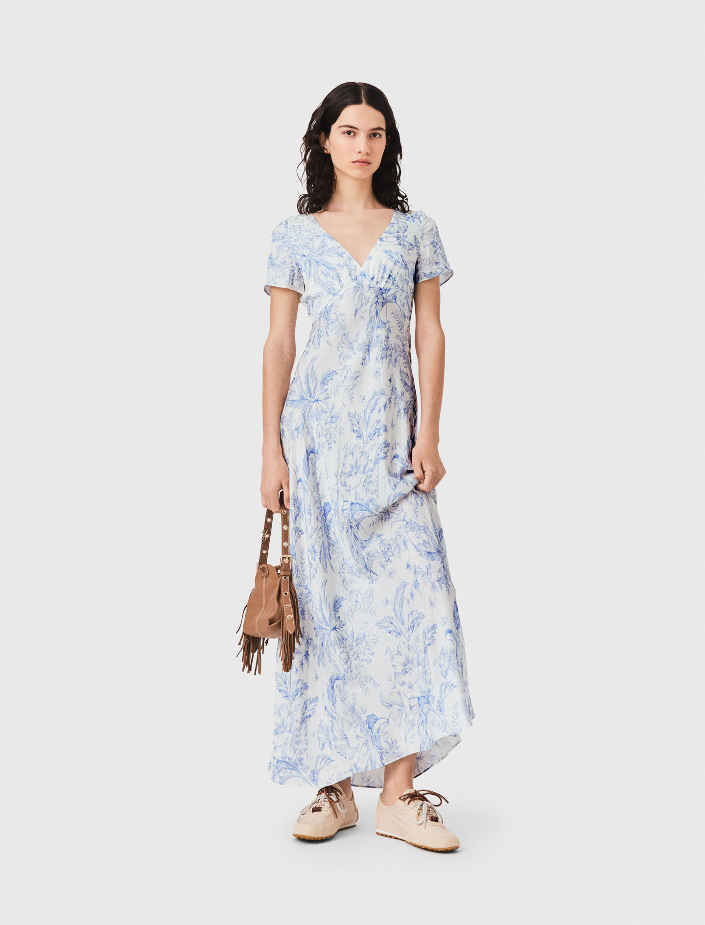 Abito Lungo Fluido Con Stampa - Bleu Ciel Grosses Fleurs Print - Taglia 40 - Maje