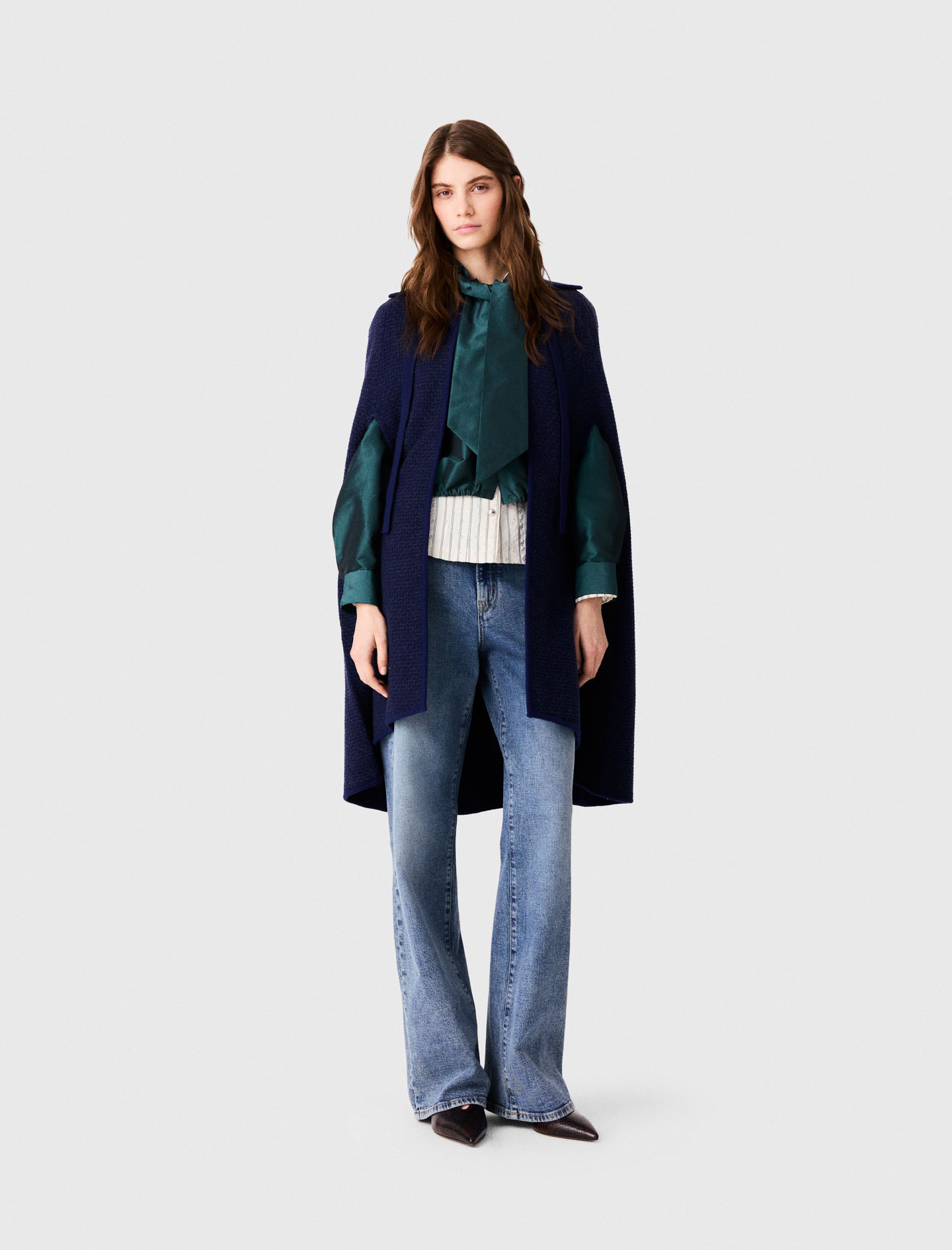 Cardigan Lungo A Mantella - Blu Navy - Taglia 40 - Maje