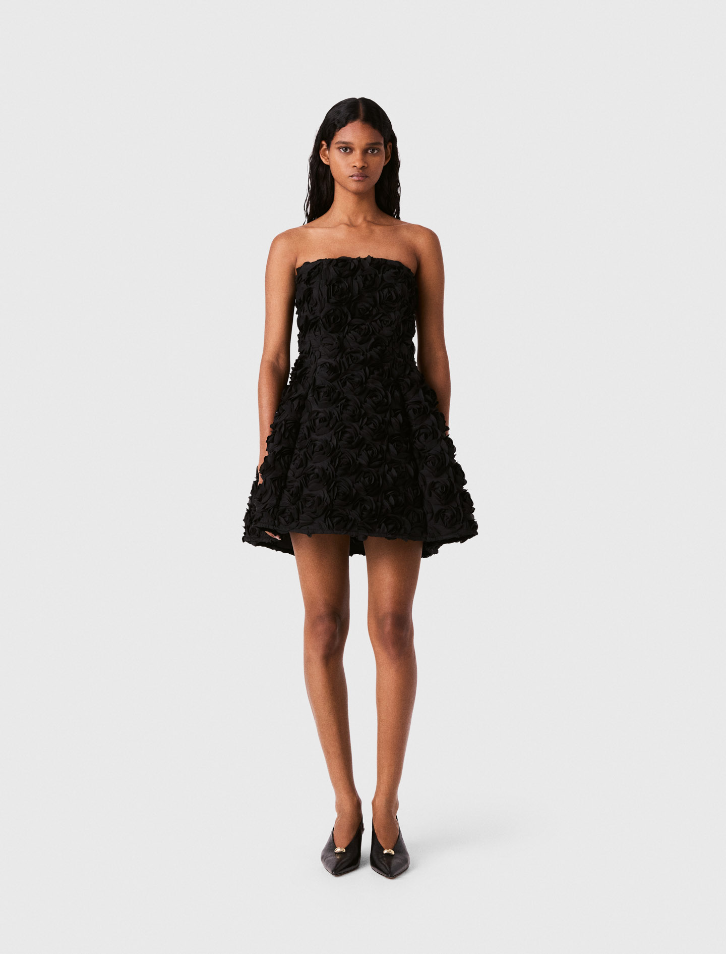 Abito Bustier Ornato Con Fiori - Nero - Taglia 42 - Maje