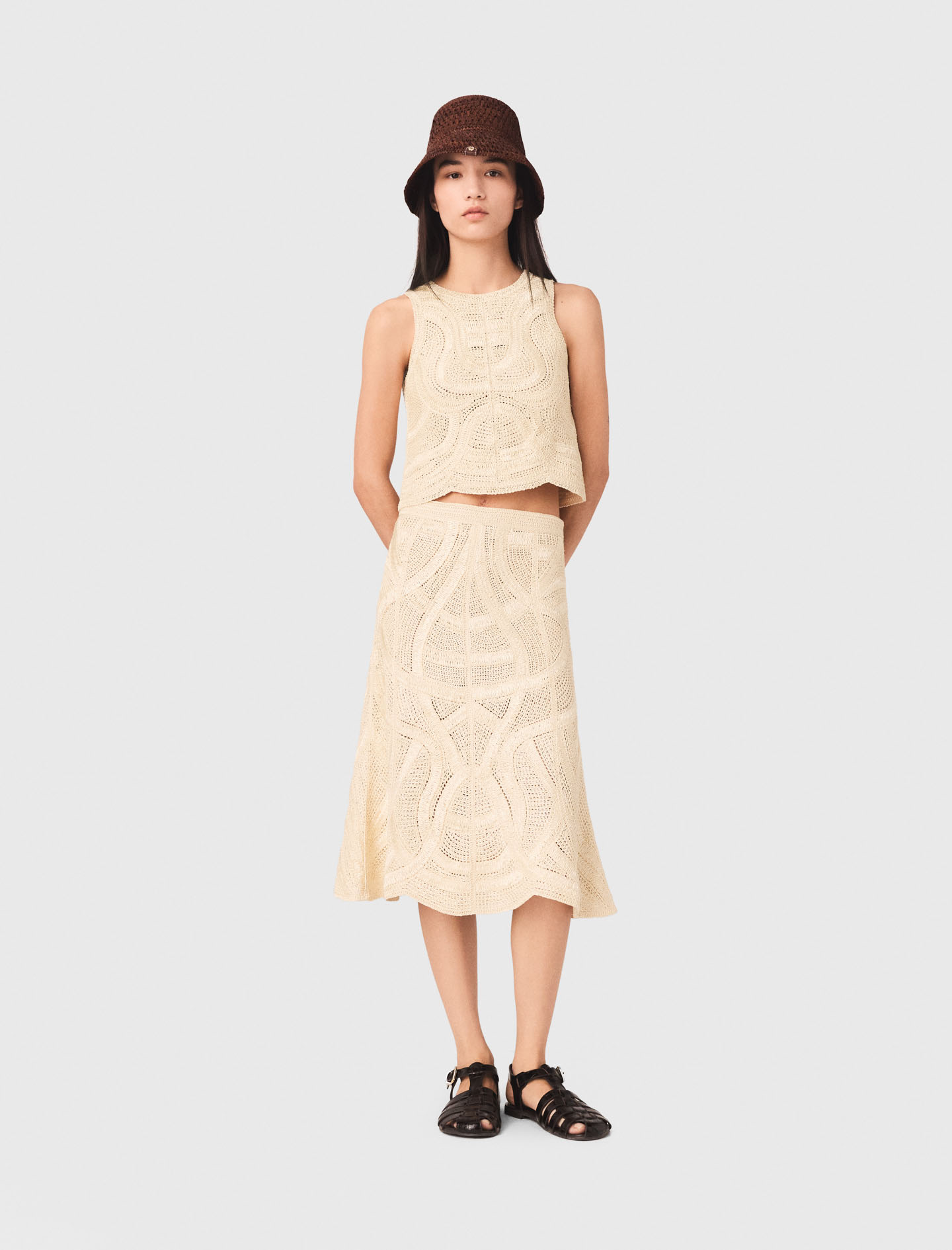Gonna Lunga In Crochet - Beige - Taglia 46 - Maje