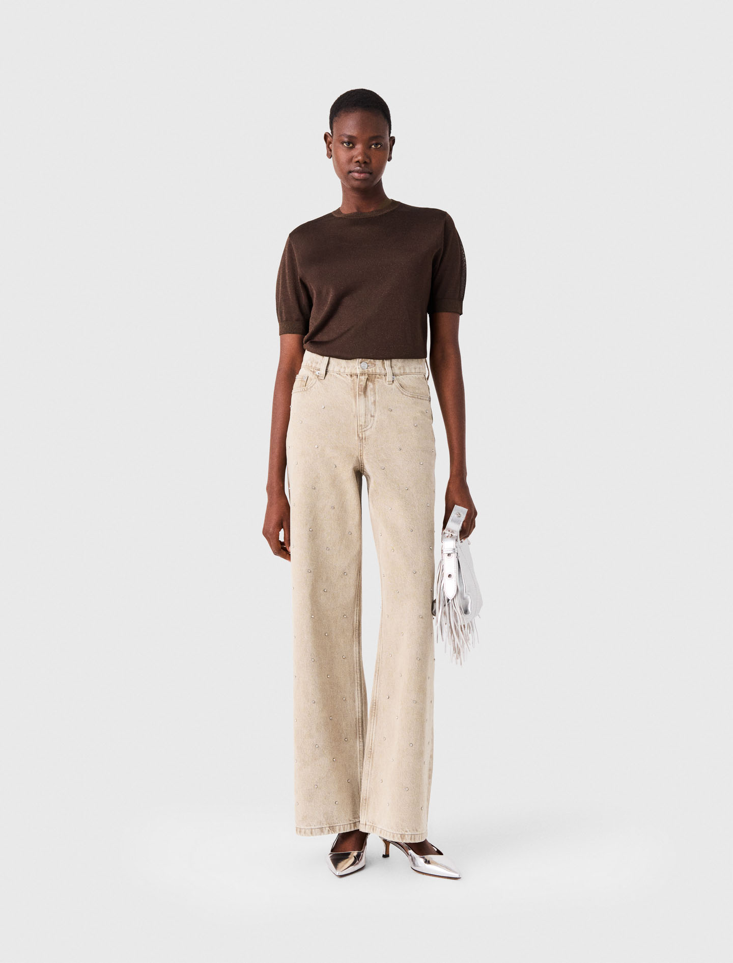Jeans Larghi Glitterati - Beige - Taglia 46 - Maje