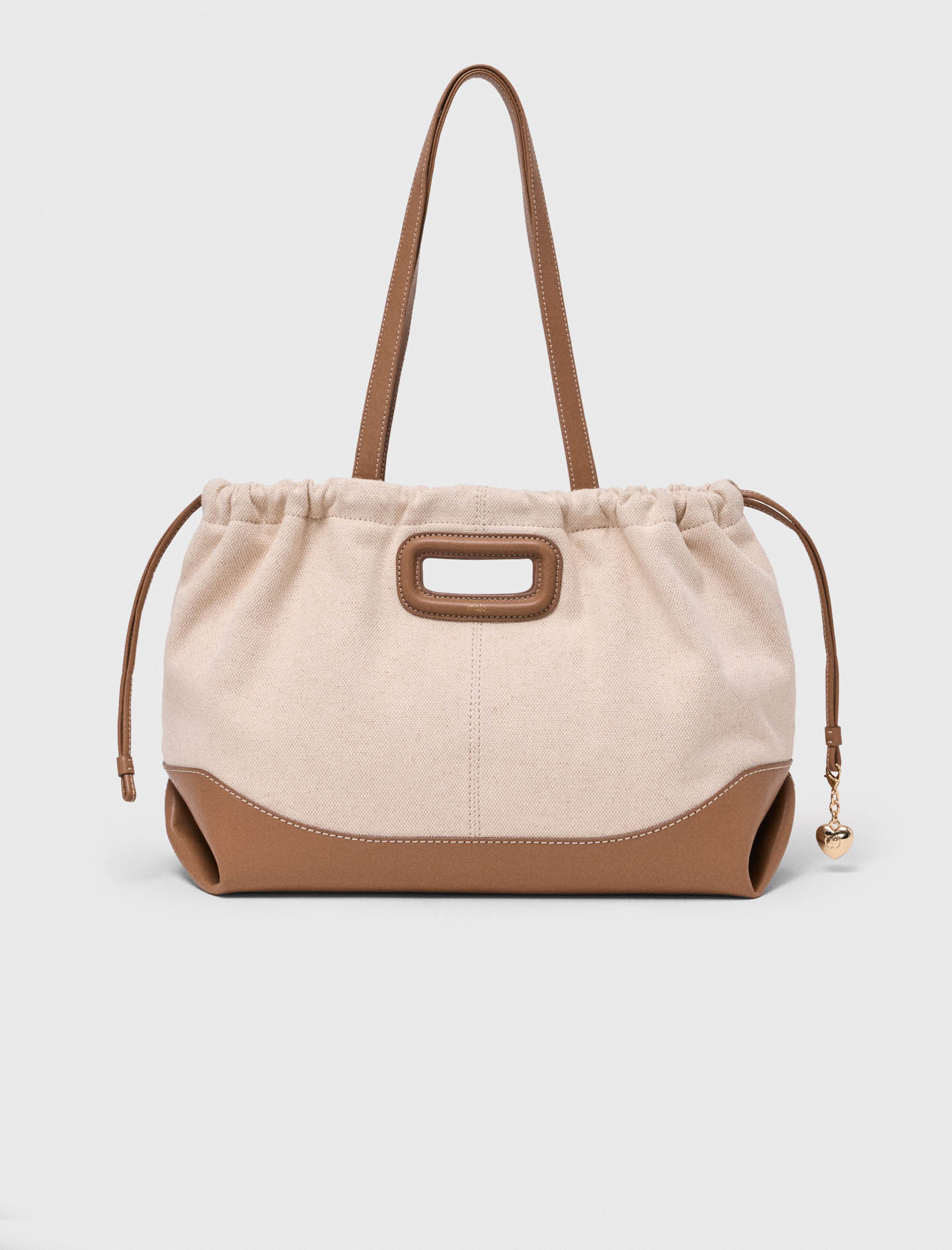 Tote Bag Milpli Misto Tela E Pelle - Ecru/mocha - Maje