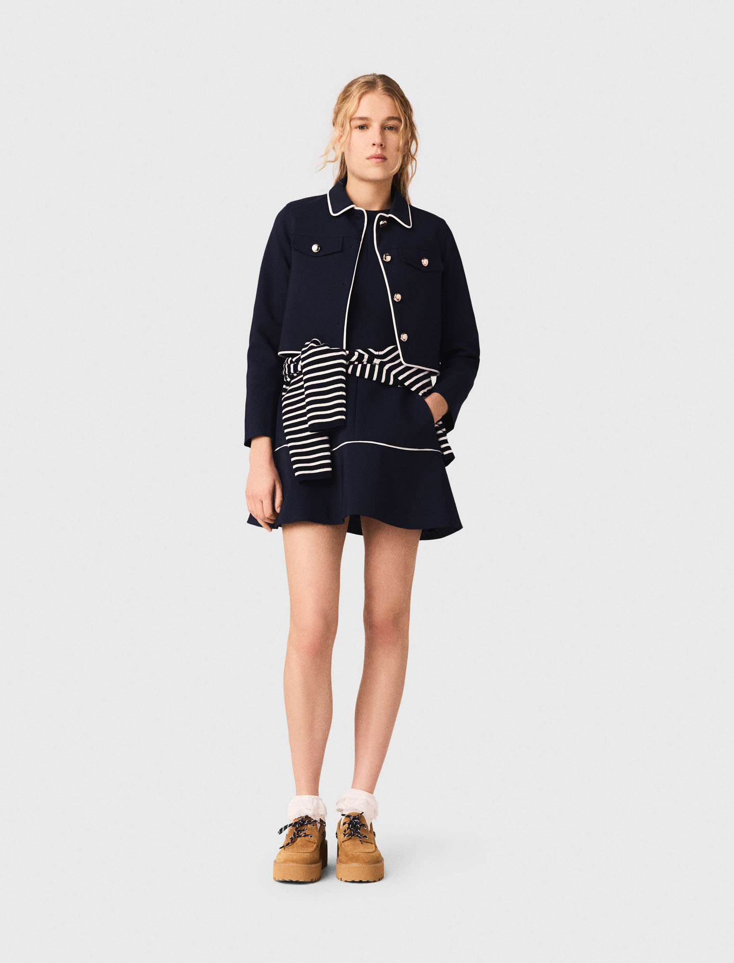 Giacca Corta Contorni A Contrasto - Blu Navy - Taglia 46 - Maje