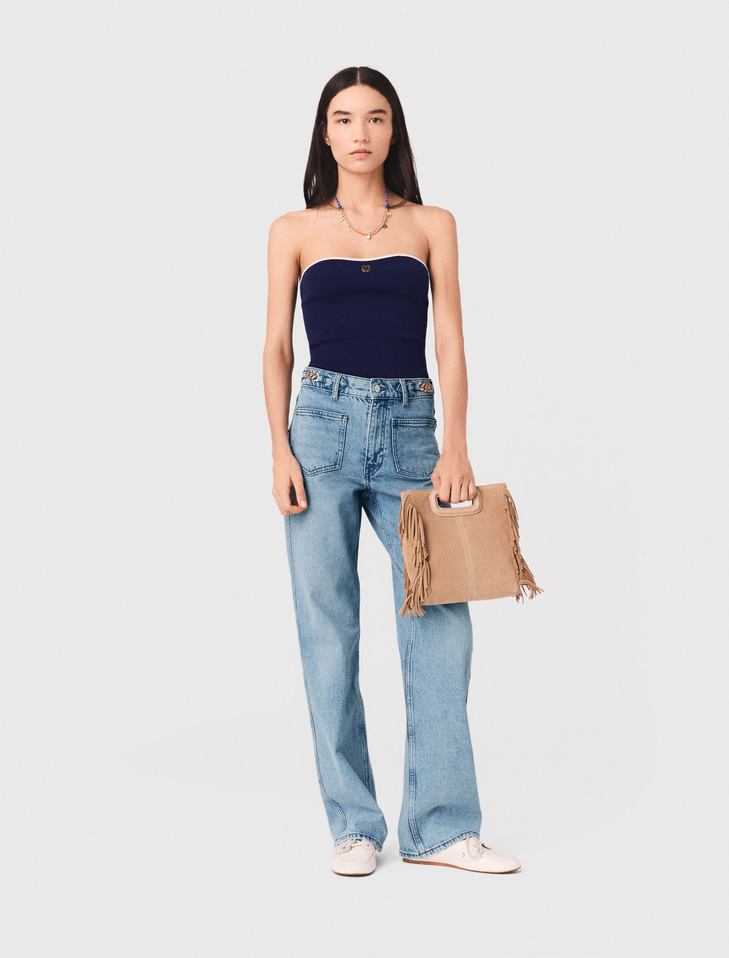 Bustier In Maglia A Contrasto - Blu Navy - Taglia 42 - Maje