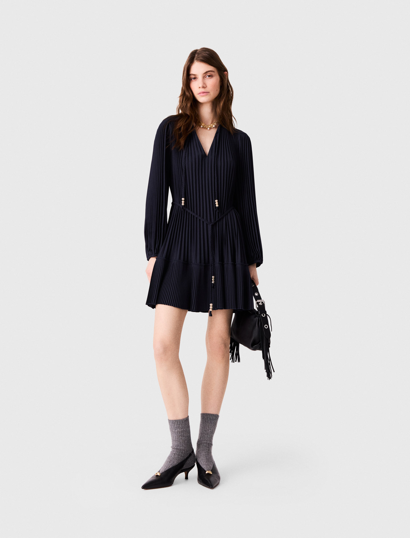 Abito Corto Plissettato - Blu Navy - Taglia 40 - Maje