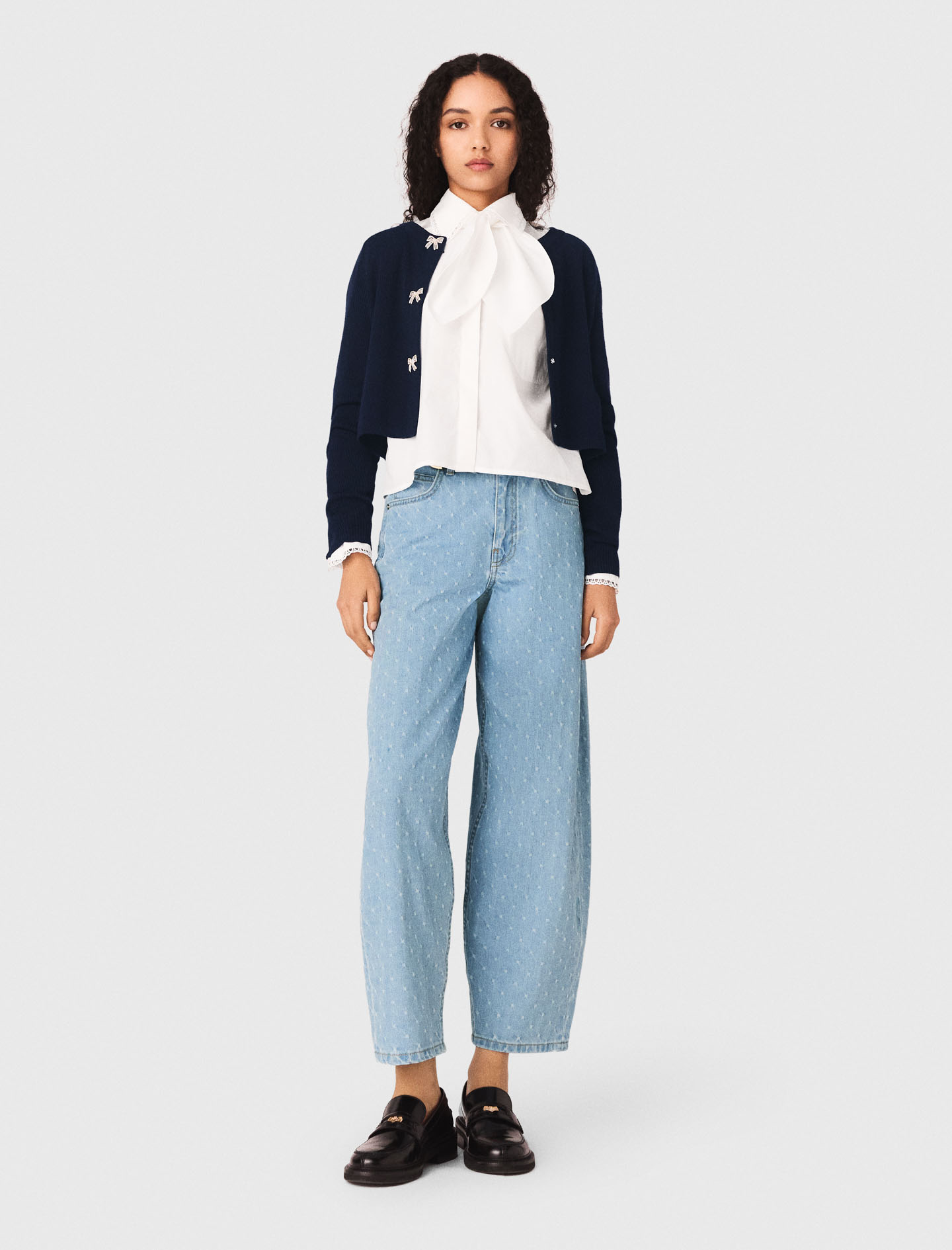 Cardigan Bottoni Fiocco Gioiello - Blu Navy - Taglia 38 - Maje