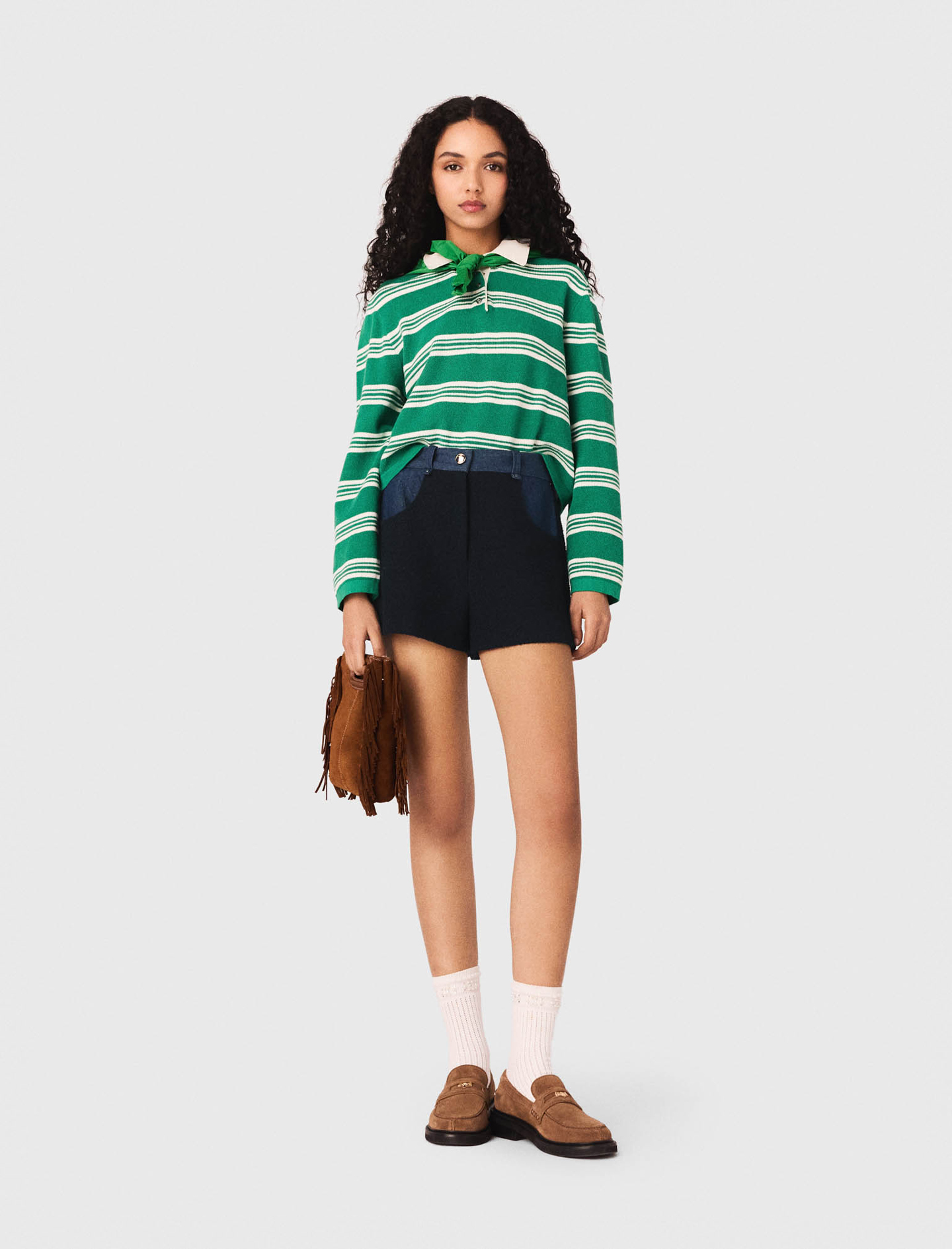 Pull Corto A Righe Con Col Polo - Verde - Taglia 44 - Maje