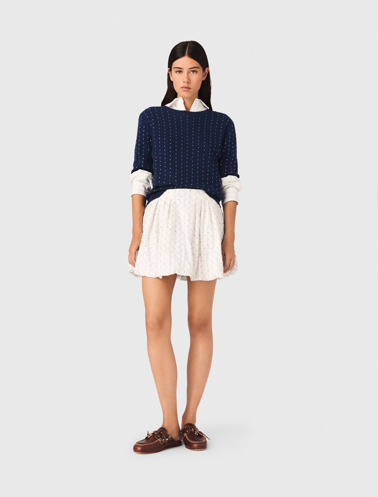 Gonna A Palloncino Con Perle - Bianco - Taglia 40 - Maje