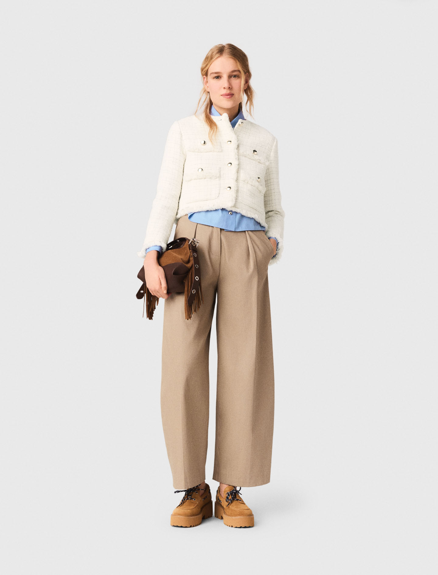 Giacca Corta In Tweed - Écru - Taglia 44 - Maje