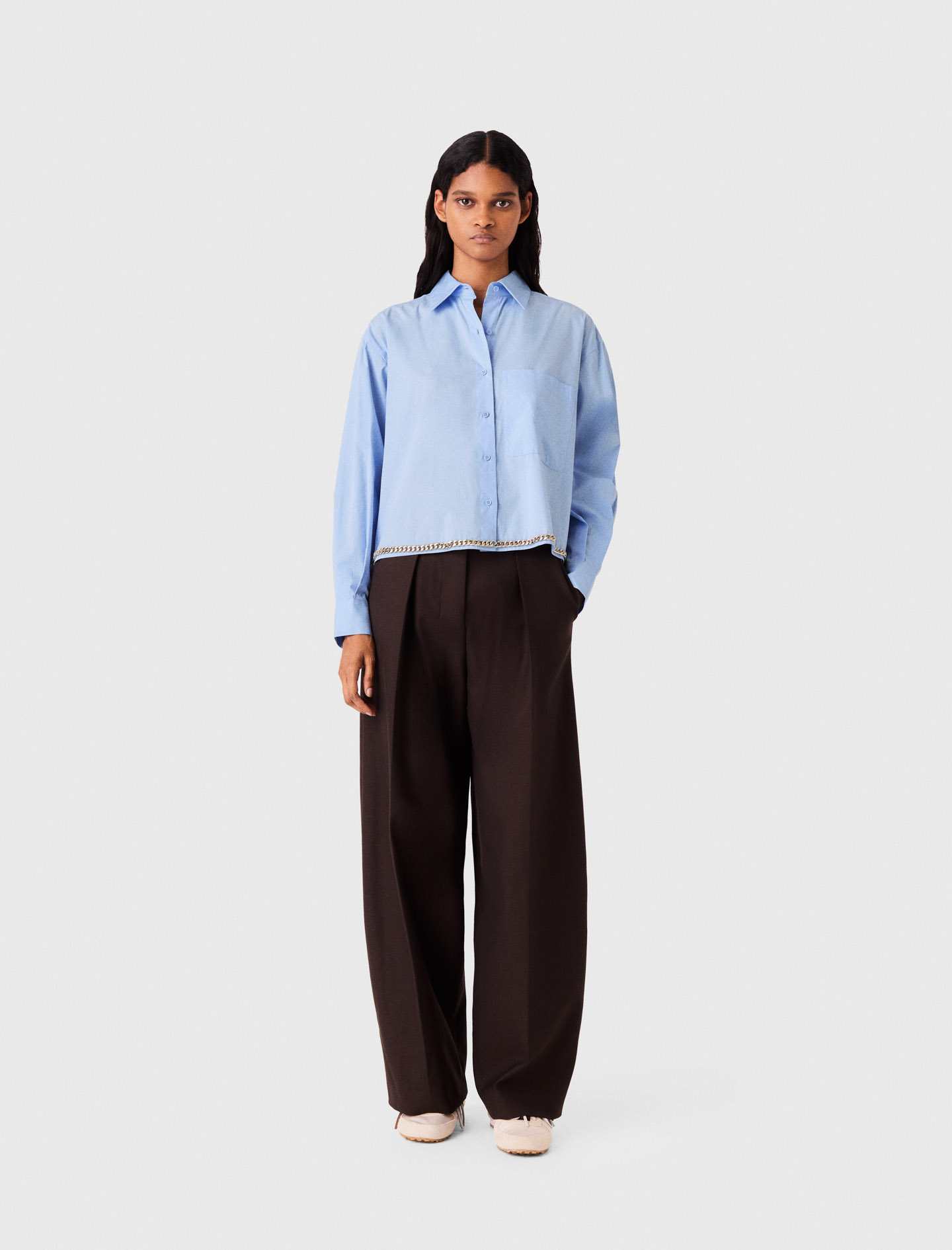 Camicia Corta Con Bordo A Catena - Azzurro - Taglia 42 - Maje