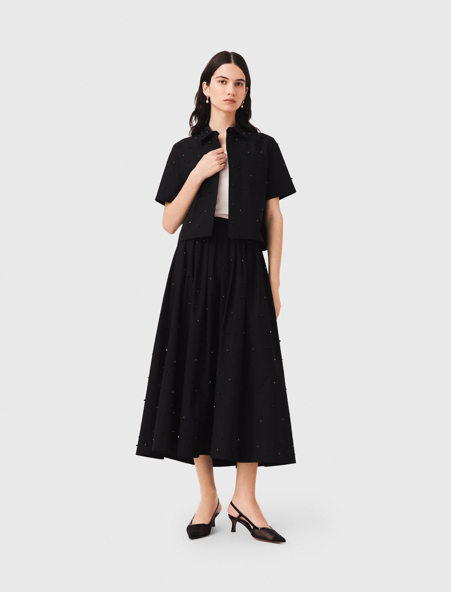 Gonna Lunga Con Strass E Perle - Nero - Taglia 42 - Maje
