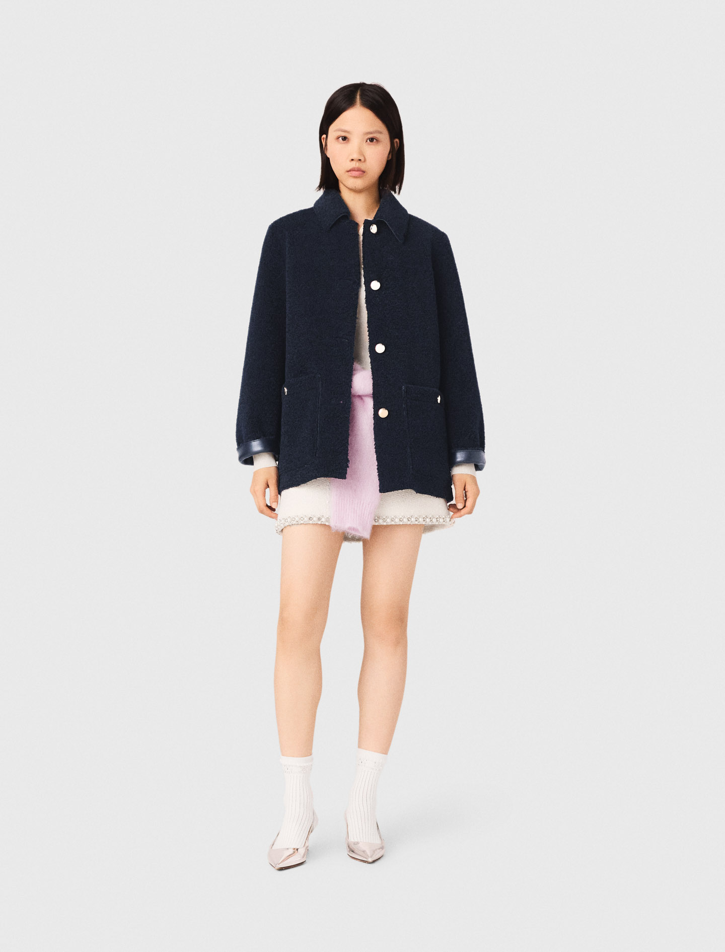 Eco Shearling Reversibile - Blu Navy - Taglia 44 - Maje