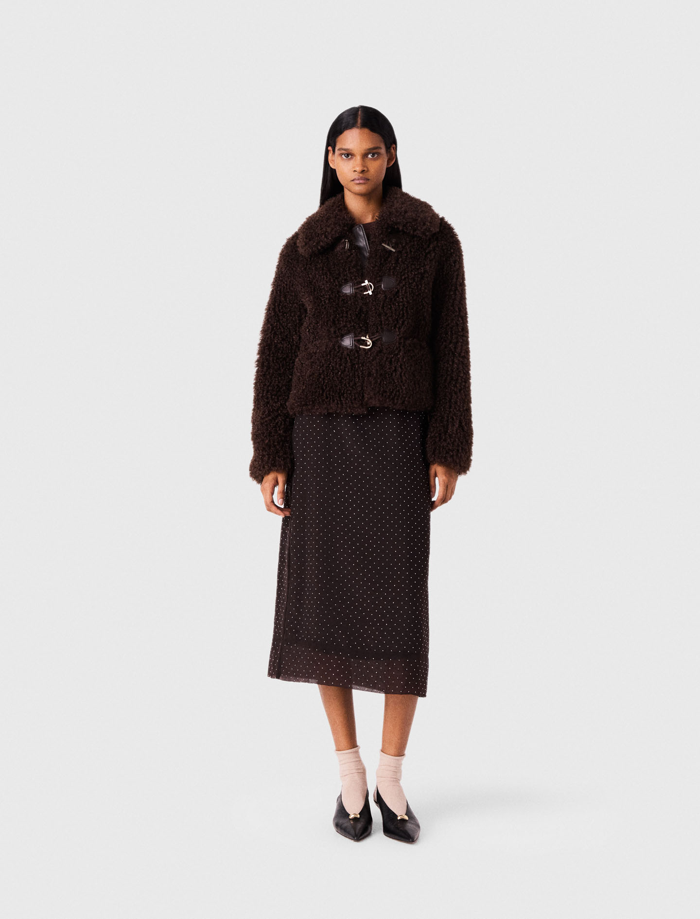 Cappotto Corto In Spugna - Marrone Scuro - Taglia 38 - Maje