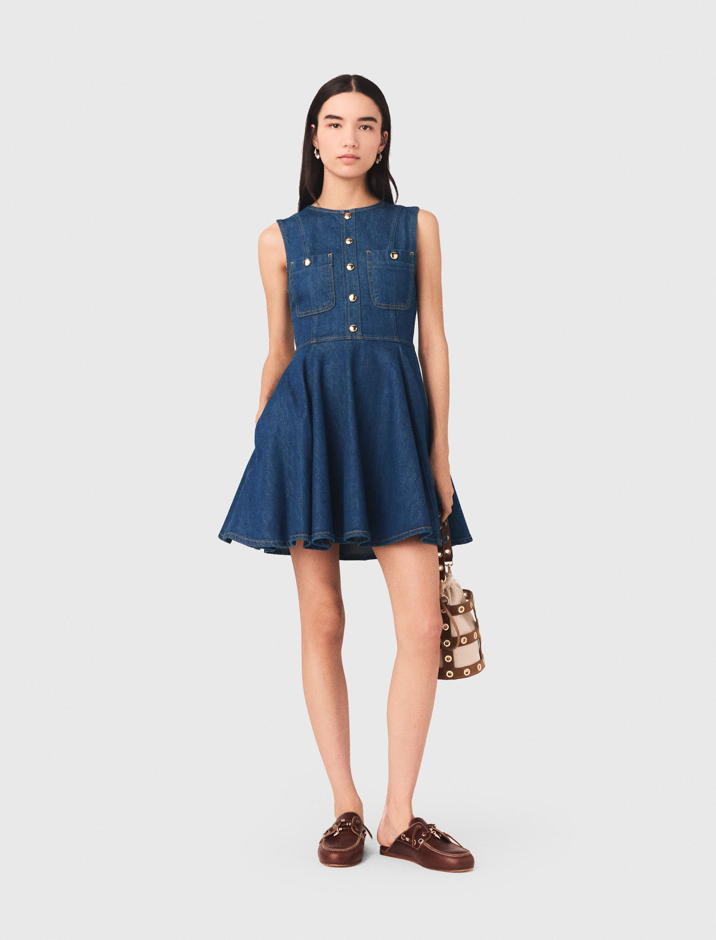 Abito Corto In Denim Svasato - Blu Navy - Taglia 38 - Maje