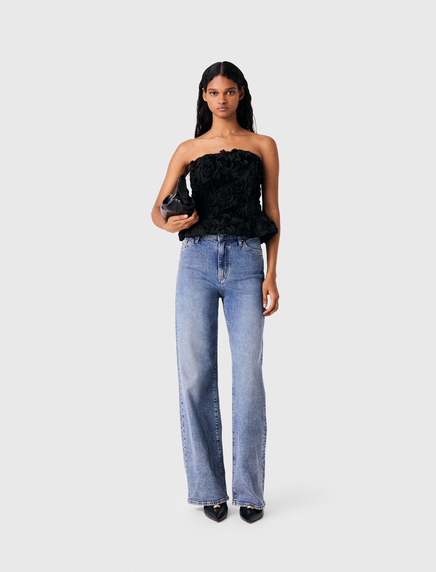 Top Decorato Con Fiori - Nero - Taglia 40 - Maje