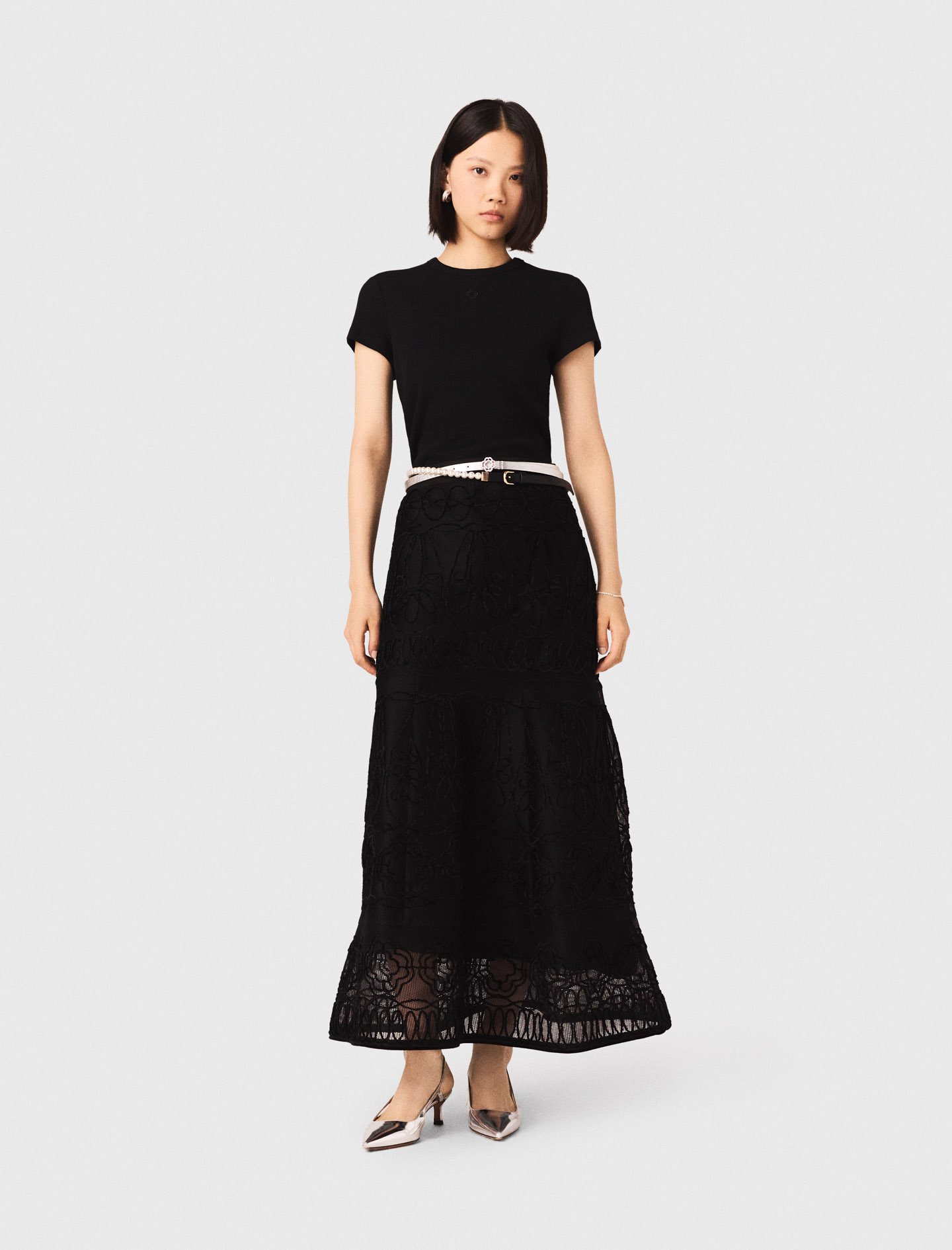 Gonna In Maglia Basket Ricamata - Nero - Taglia 40 - Maje