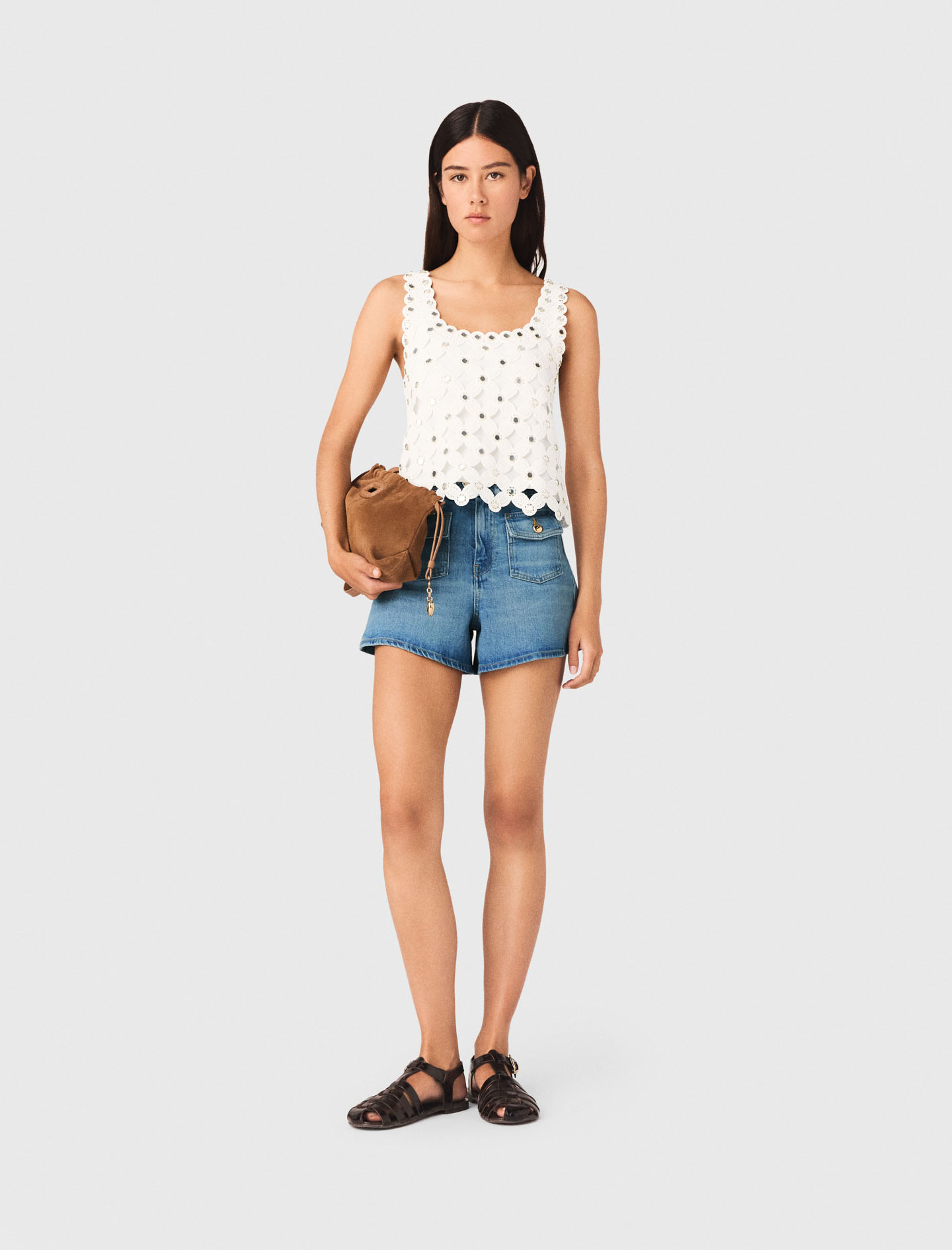Top In Crochet Con Specchietti - Bianco - Taglia 38 - Maje
