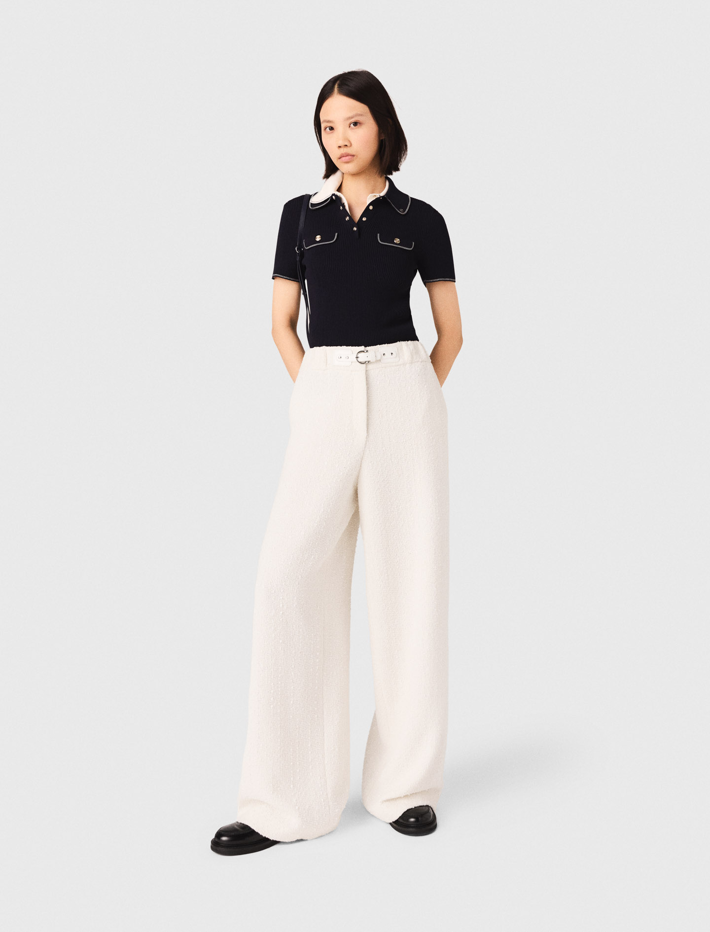 Pantaloni Larghi In Tweed - Écru - Taglia 46 - Maje