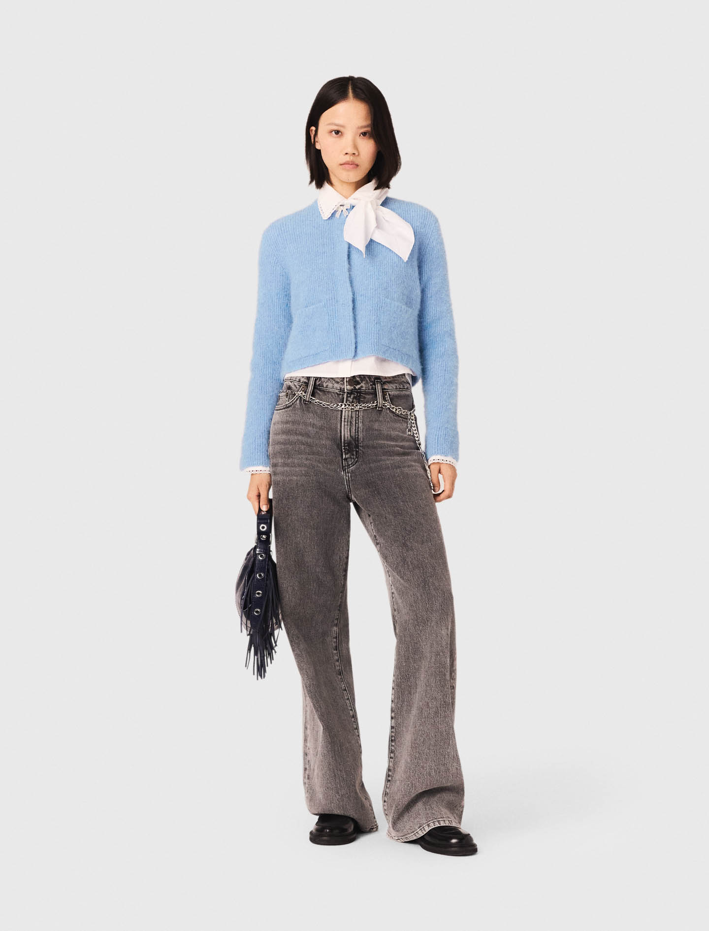 Cardigan Con Fiocco Bijoux - Celeste - Taglia 44 - Maje