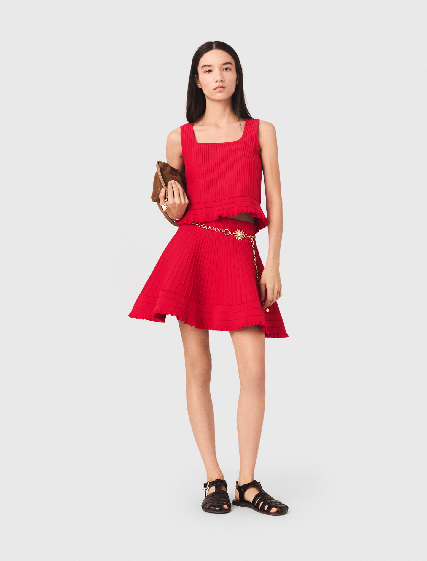Top In Maglia Con Volant - Rosso - Taglia 44 - Maje