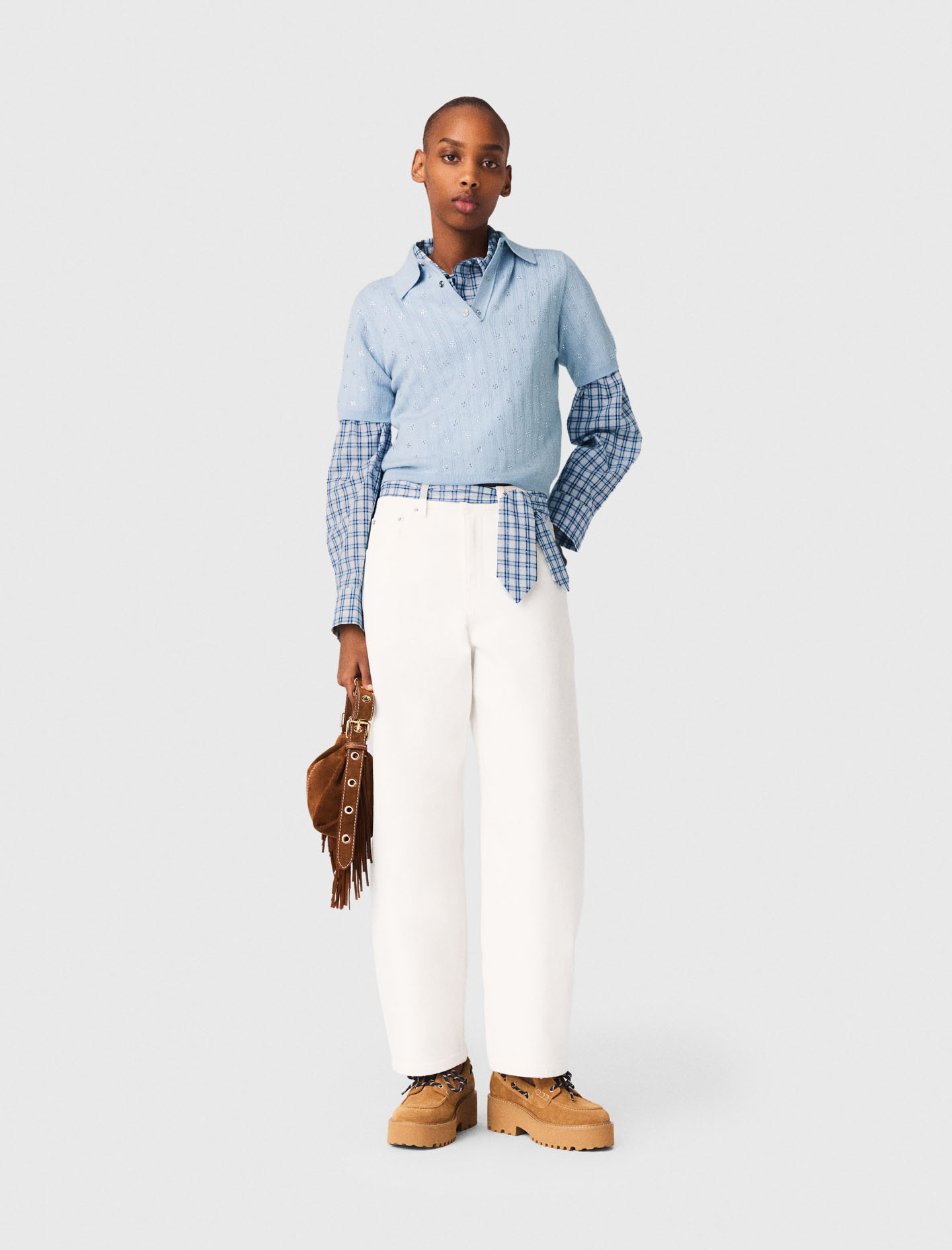 Pull Corto Strassato Davanti - Celeste - Taglia 42 - Maje