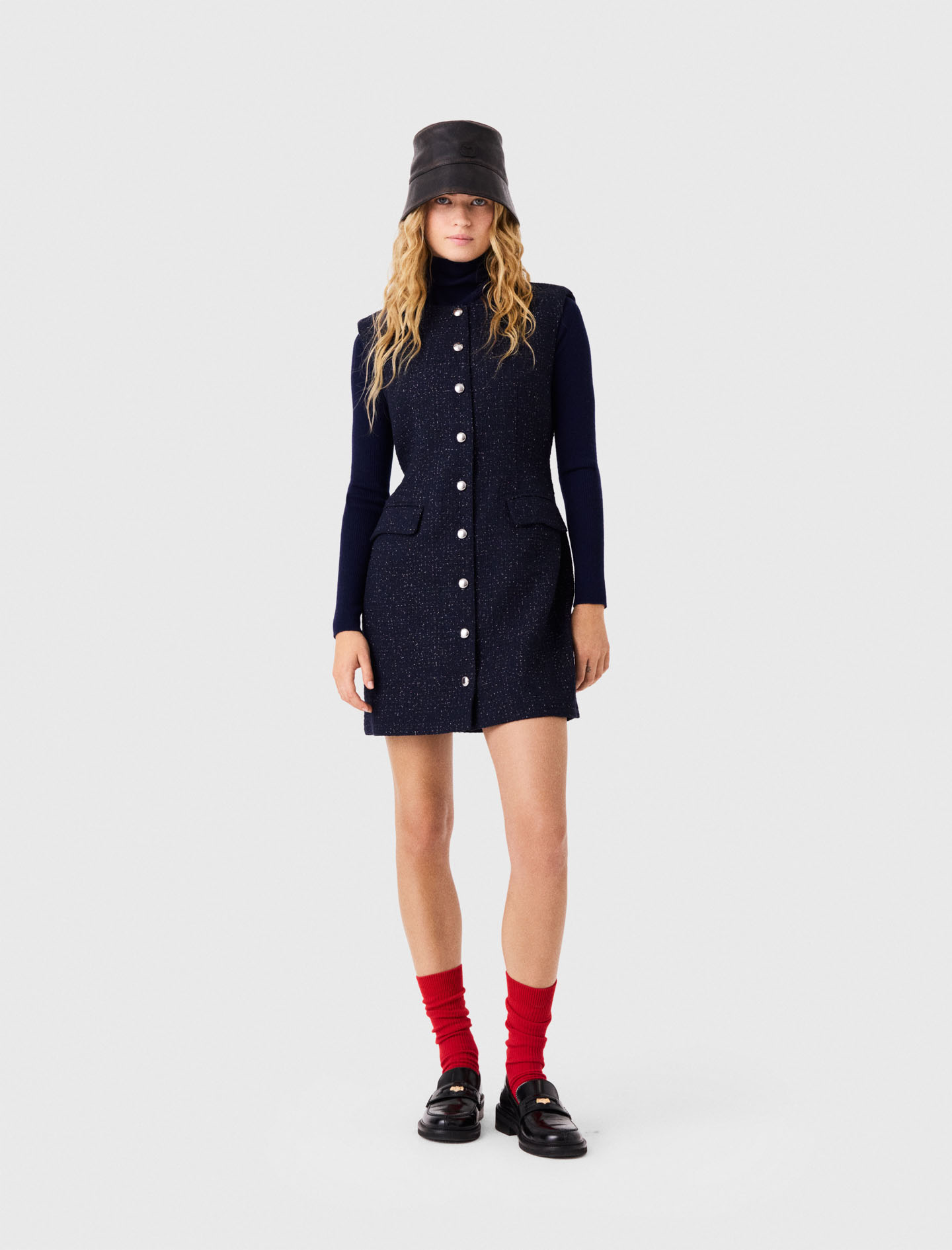 Abito Corto In Tweed Con Lurex - Blu Navy - Taglia 38 - Maje