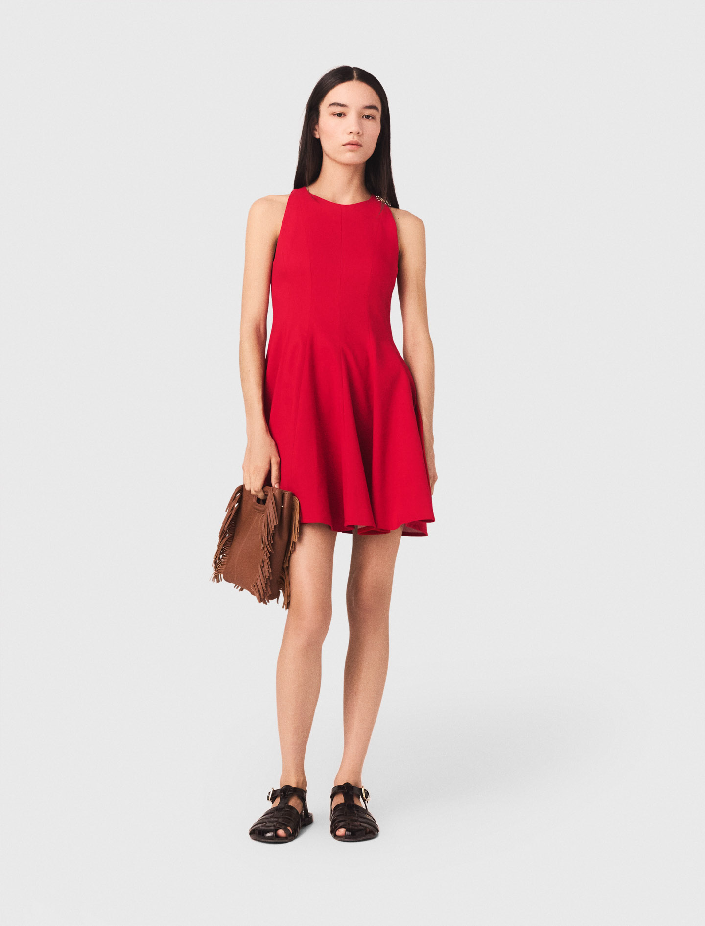 Abito Corto Svasato In Misto Lino - Rosso - Taglia 38 - Maje