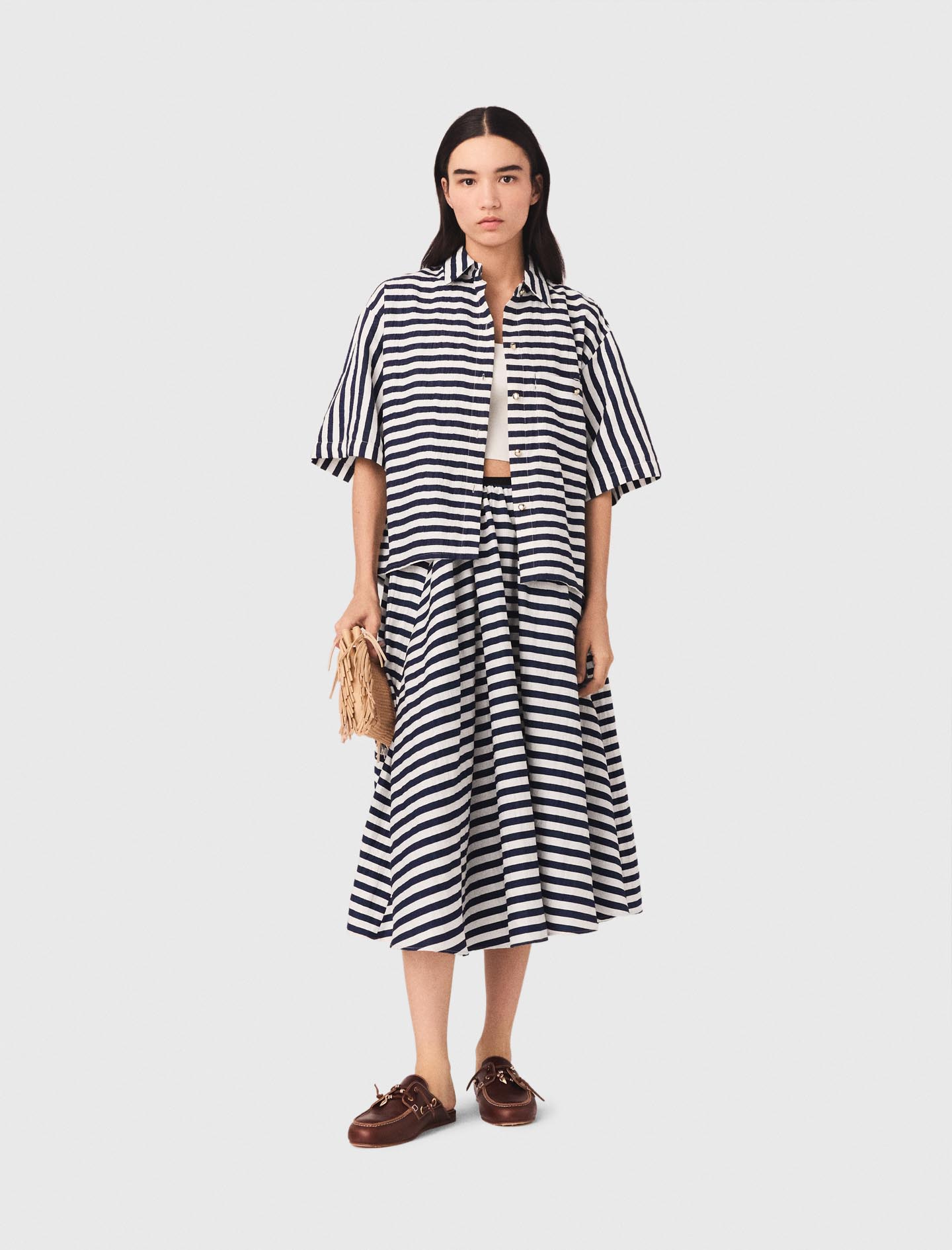 Gonna Midi In Misto Lino - Bianco/blu - Taglia 40 - Maje