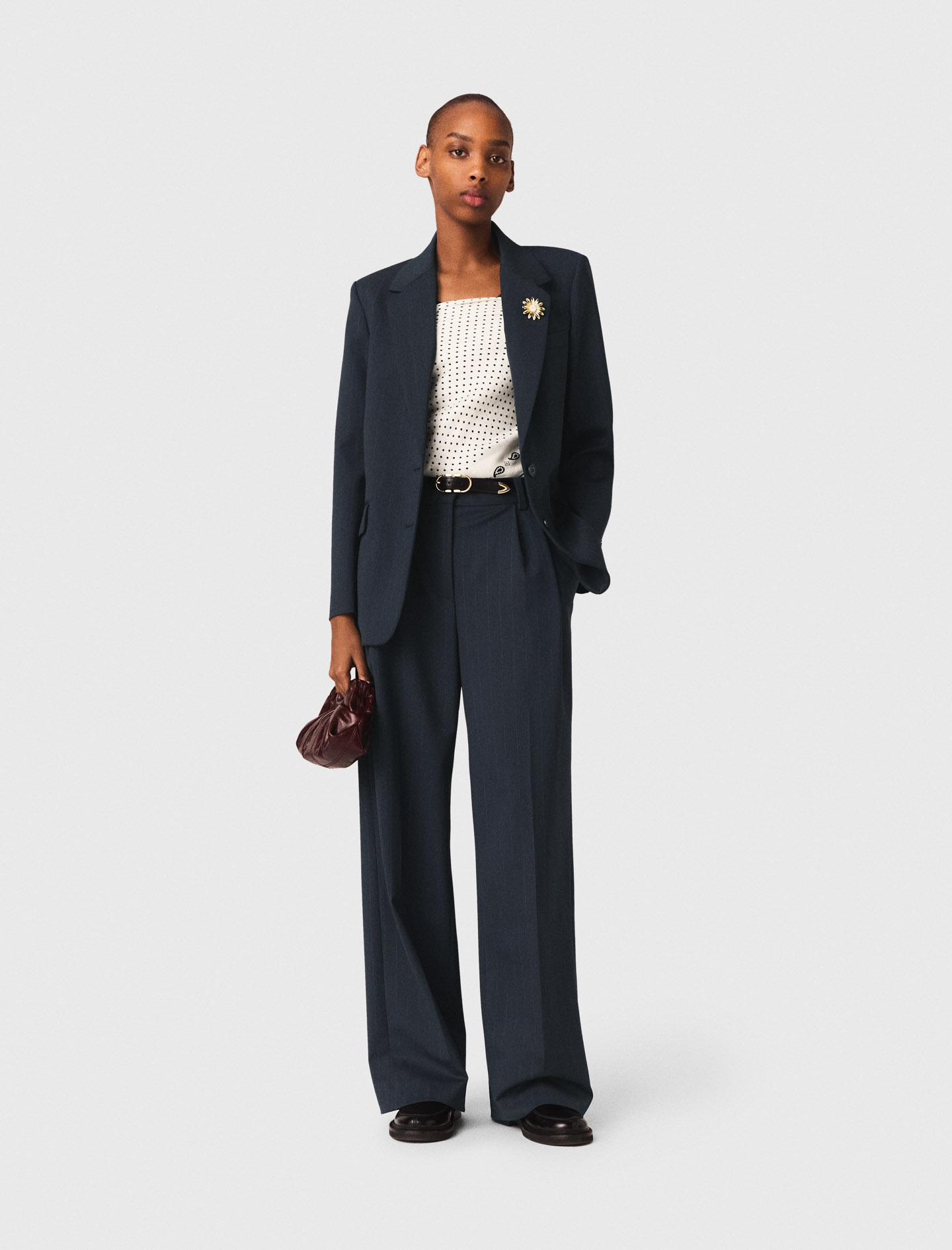 Giacca Da Tailleur A Righe - Blu Navy - Taglia 42 - Maje